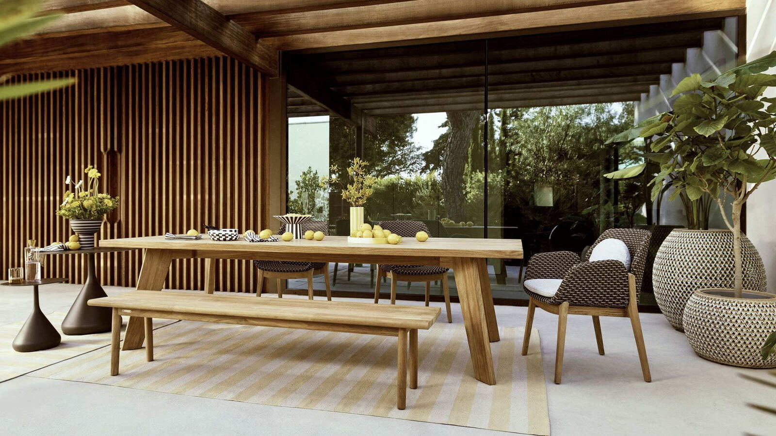 European designer outdoor furniture collection on a terrace